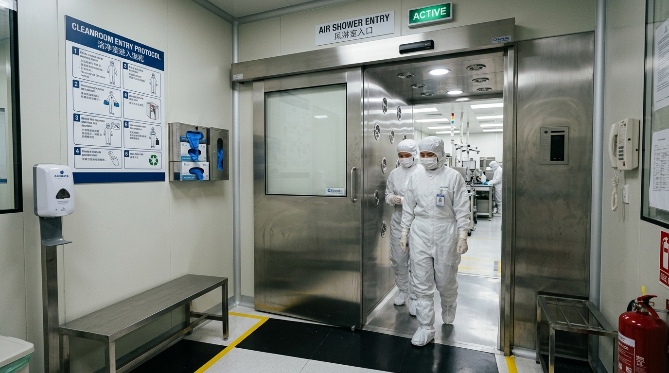 Baron Group Class 100,000 Cleanroom Stainless Steel Air Shower Entry and Gowning Protocol
